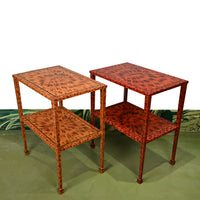 KRB Hand-Painted Two-Tier Side Table in Natural Faux Tortoise