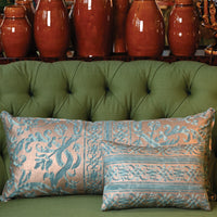 Fortuny Farnese Frieze Pillow in Blue-Green and Silvery Gold