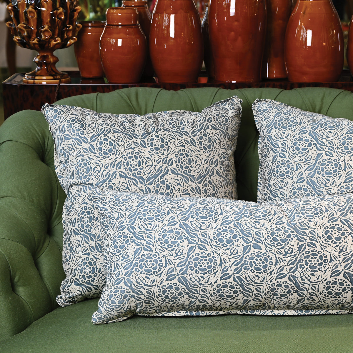 Fortuny Fiori Pillow in Storm Blue & Ivory