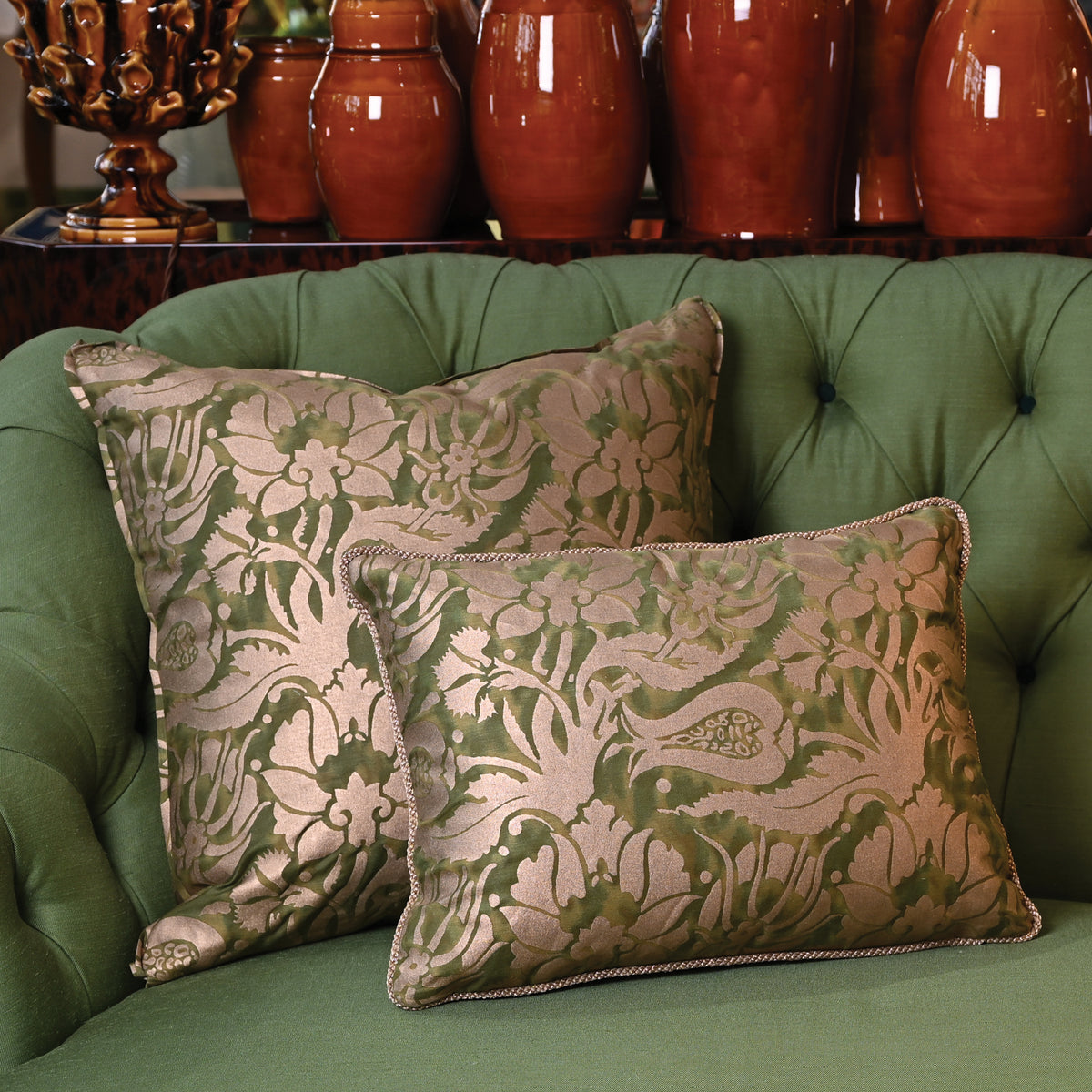 Fortuny Melagrana Pillow in Green and Silver