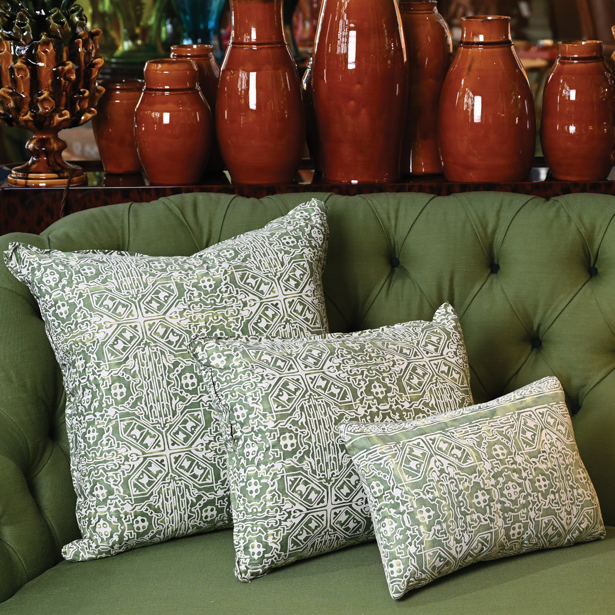 Fortuny Moresco Pillow in Green and Warm White