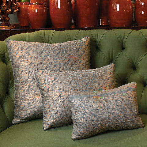 Fortuny Moresco Pillow in Vintage Blue-Green and Gold
