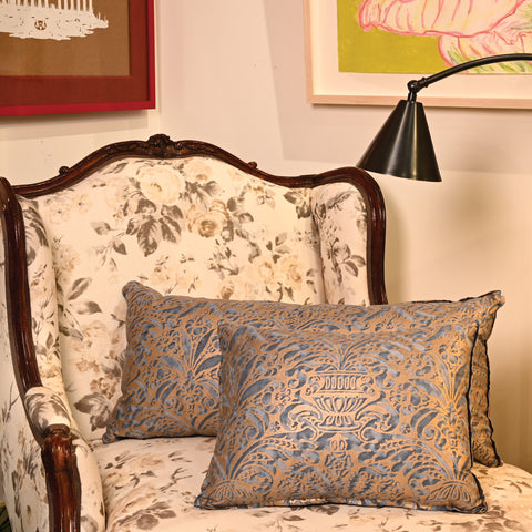 Fortuny Campanelle Pillow in Blue and Silvery Gold