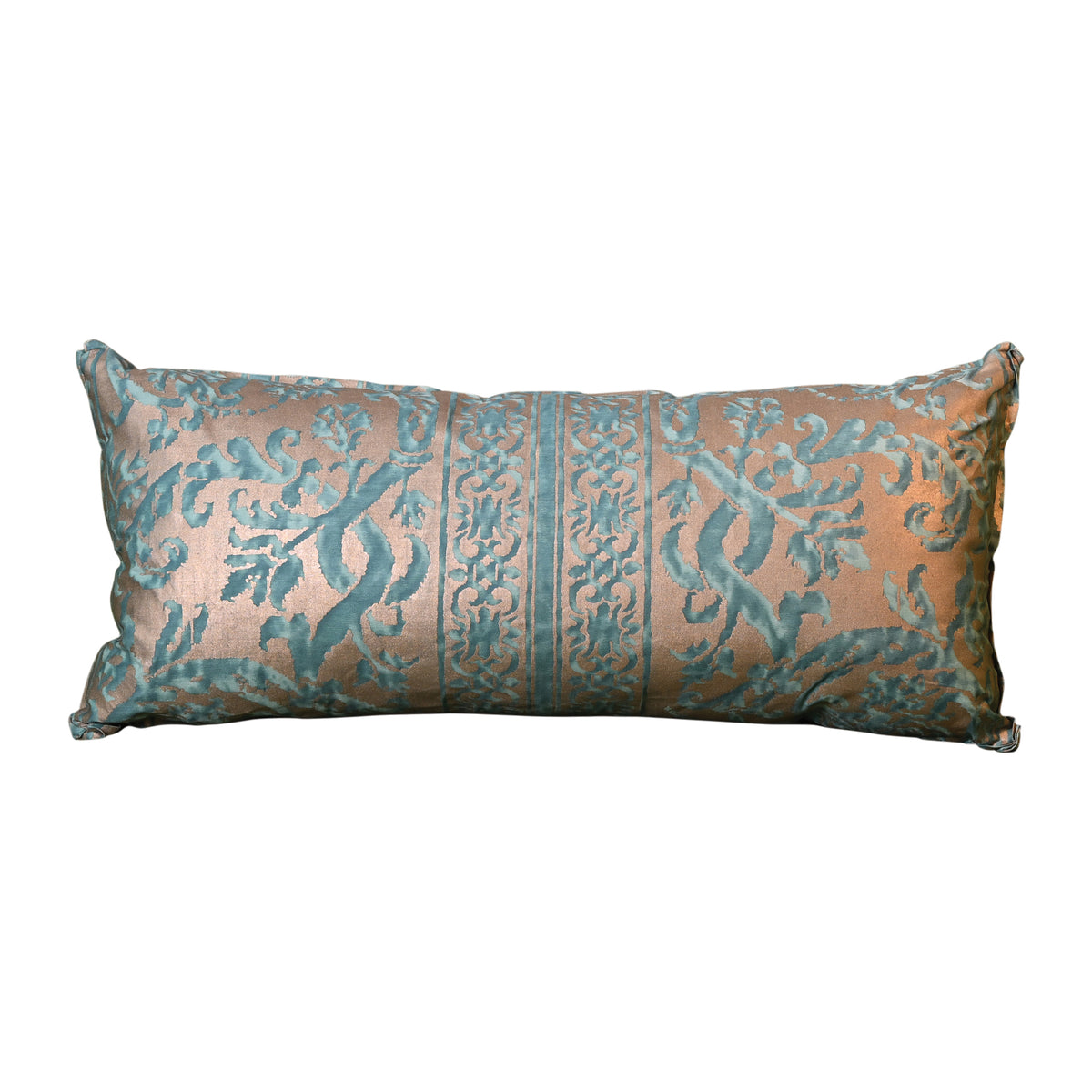 Fortuny Farnese Frieze Pillow in Blue-Green and Silvery Gold