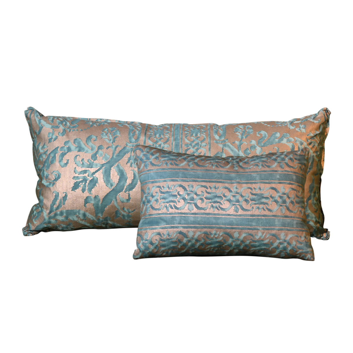 Fortuny Farnese Frieze Pillow in Blue-Green and Silvery Gold