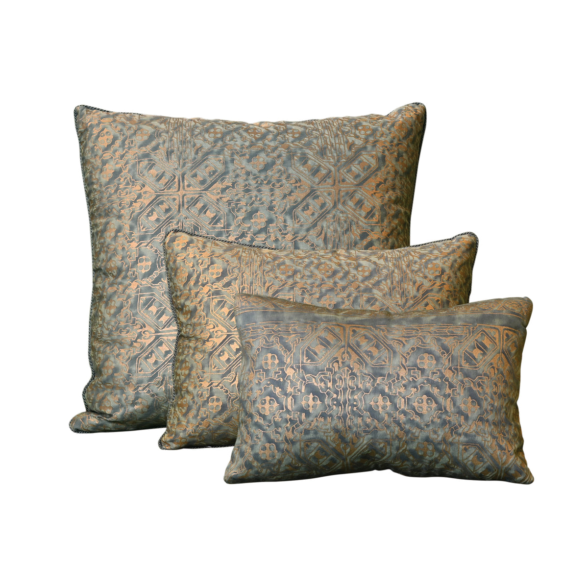 Fortuny Moresco Pillow in Vintage Blue-Green and Gold