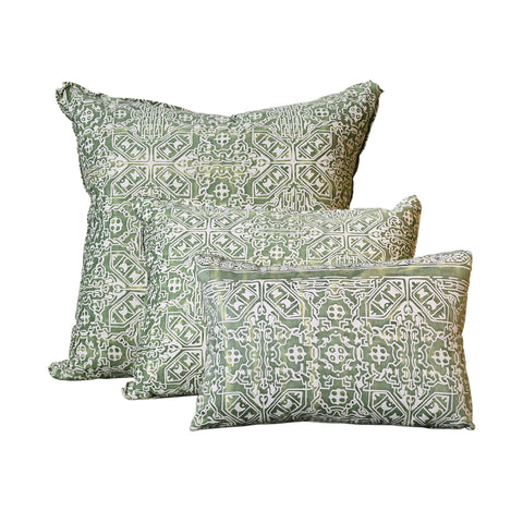 Fortuny Moresco Pillow in Green and Warm White