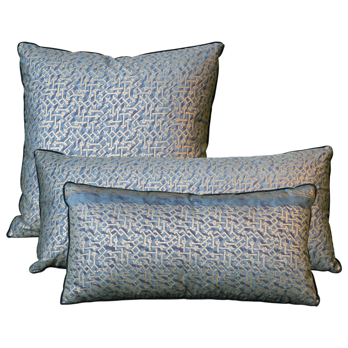 Fortuny Rabat Pillow in Palace Blue and Silvery Gold