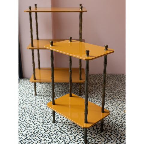 Floor Model | Freddie Three-Tier Table in Tobacco with Bronze