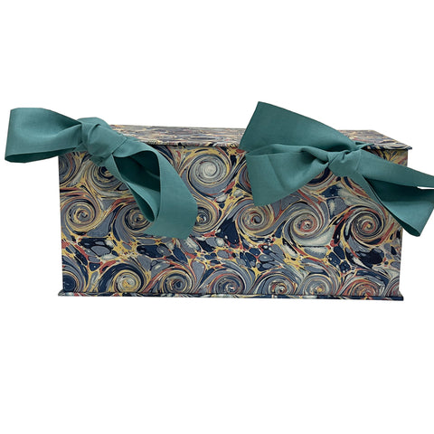 Large Hand-Marbled Paper-Covered Double Ribbon Tie Box