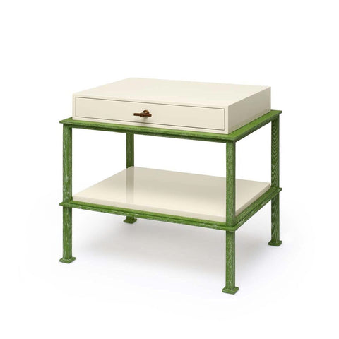 Gambrel Nightstand in Ivory with Green Oak