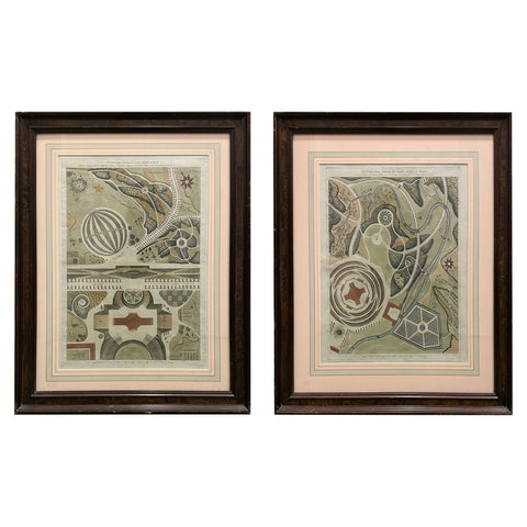Pair of 18th Century Engravings of Garden Plans