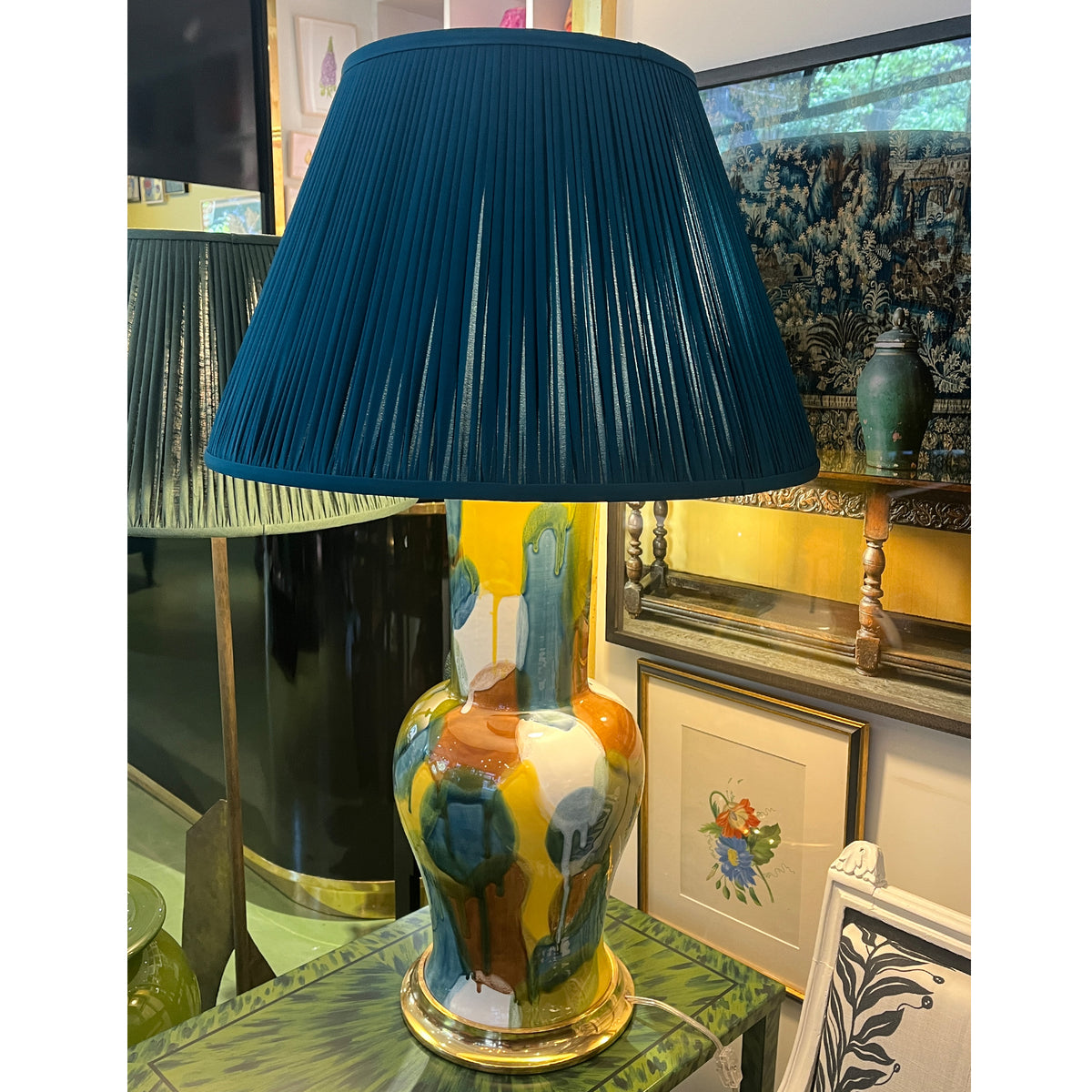 Peacock Blue Silk Hand-Shirred Lampshade