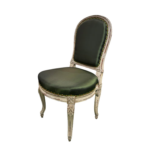 Georges Jacob Style Painted Side Chair Reupholstered in Green Taffeta