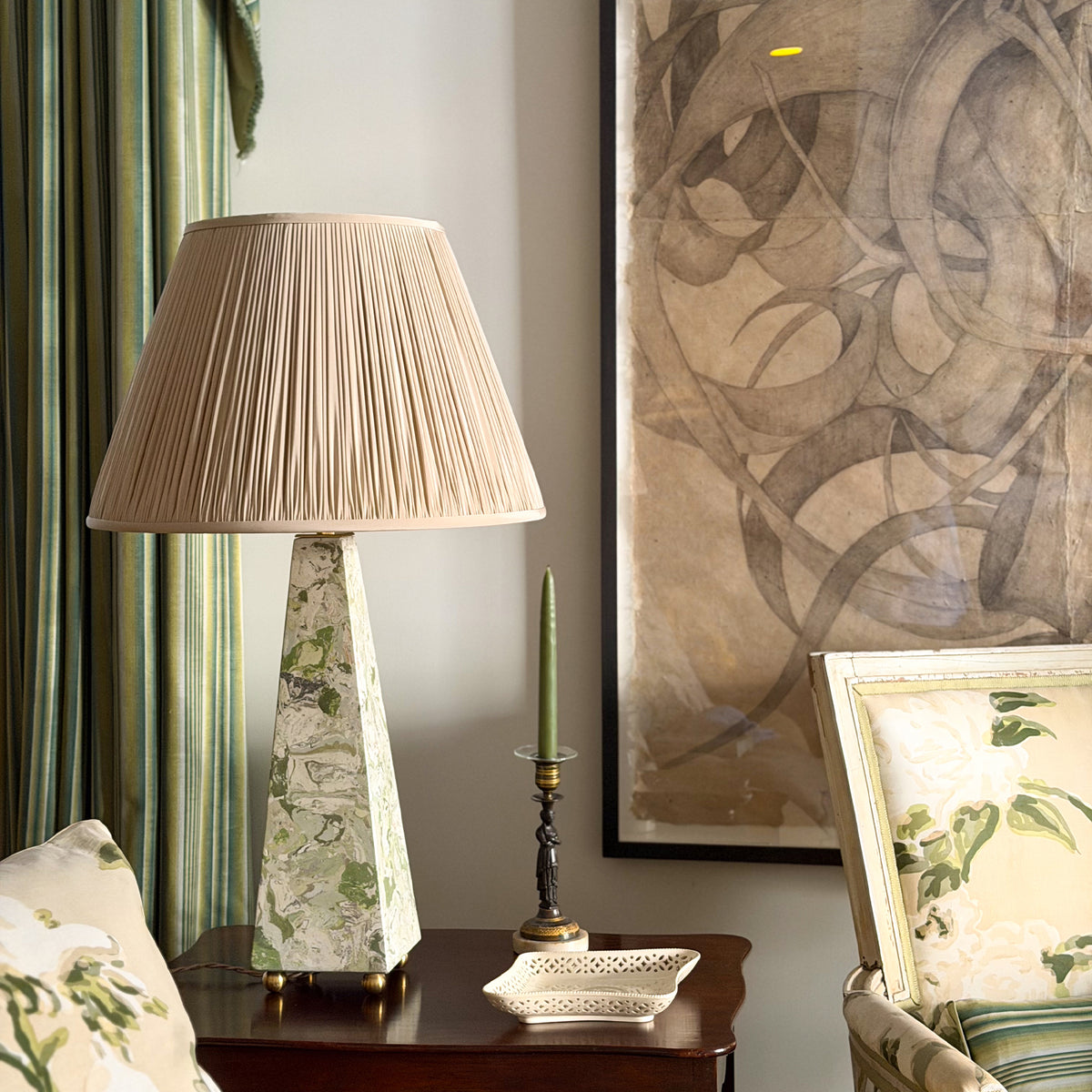 Emerald and Jasper Scagliola Lamp