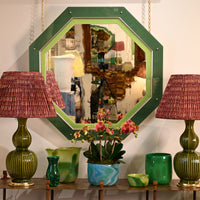KRB Leaf Green and Apple Green Octagonal Reverse Painted Glass and Silver Gilt Mirror