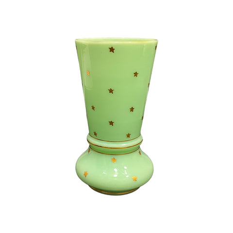 Late 19th Century Green Opaline Vase with Gilt Stars