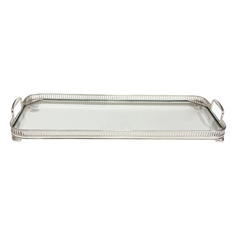 Vintage 20" Glass Bar Tray with Pierced Gallery