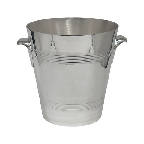 Vintage French Champagne Bucket with Ribbed Bands and Sculptural Handles