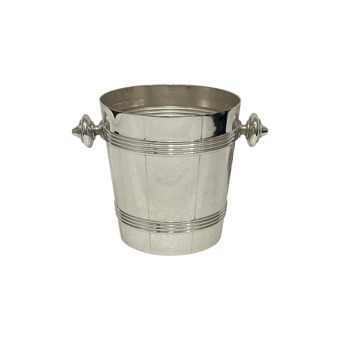 Vintage Ice Bucket with Ribbed Bands and Knob Handles