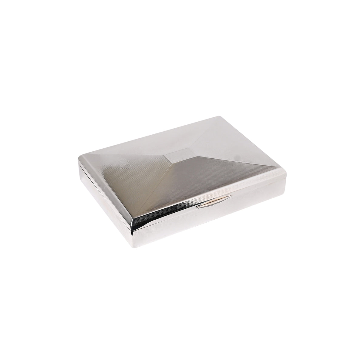 Vintage Angular Box with Engine-Turned Lid and Rectangular Badge