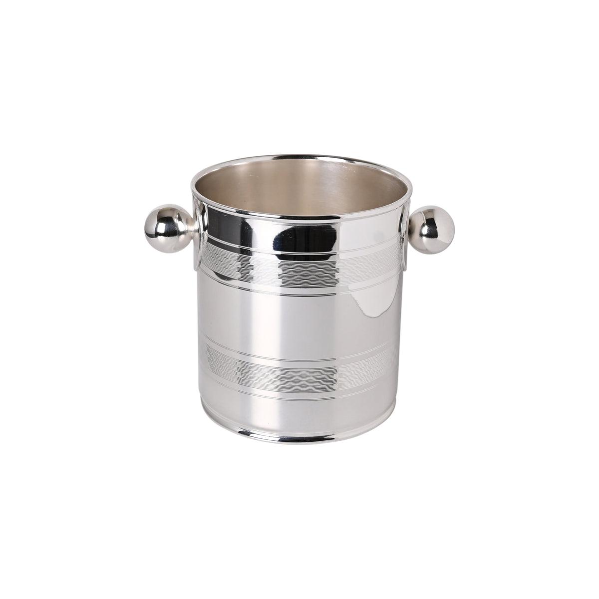 Vintage 4.75" Ice Bucket with Engine-Turned Bands and Ball Handles