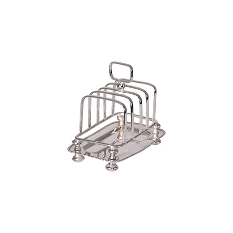 Vintage 4-Slice Toast Rack with Square Arches, Ball Feet and Attached Ball Footed Tray