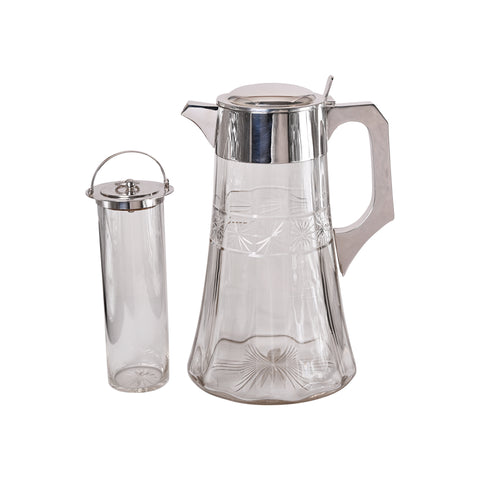 Vintage Glass Pitcher with Faceted Sides and Star Motif