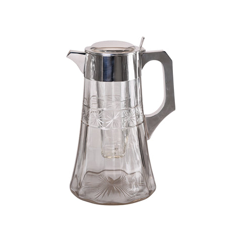 Vintage Glass Pitcher with Faceted Sides and Star Motif