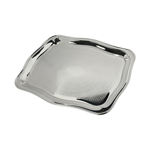 Vintage 15" Wavy Rimmed Engine-Turned Tray with Octagonal Badge