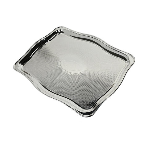 Vintage 18" Wavy Rimmed Engine-Turned Tray with Oval Badge