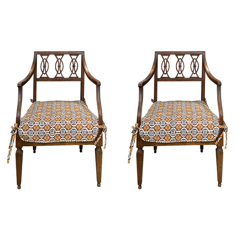 Pair of Italian Neoclassical Walnut Armchairs