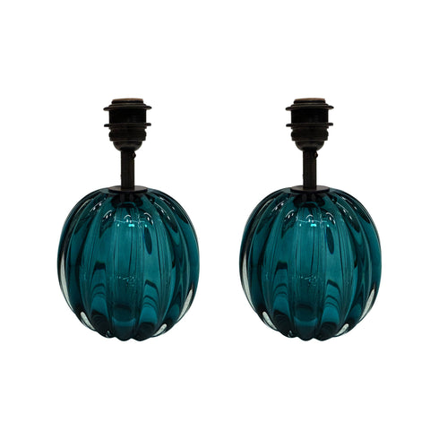 Hand-Blown Crystal Cantaloupe Lamp in Teal