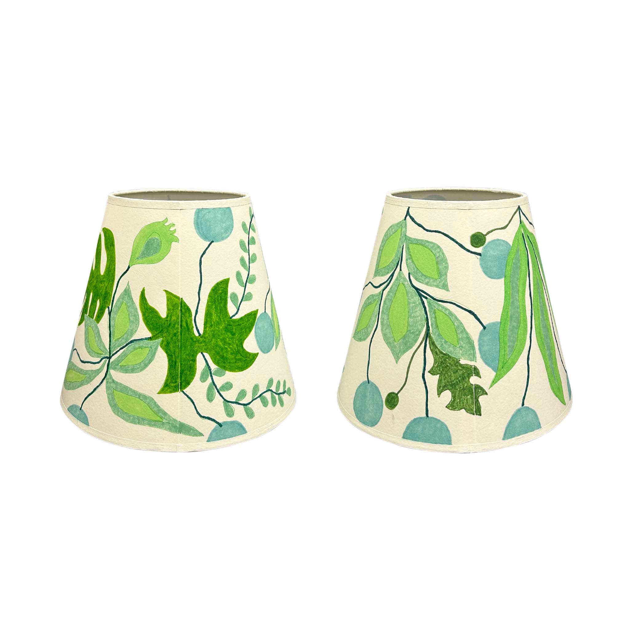 Hand-Decorated Lampshade with Serene Green Fantasy Flora