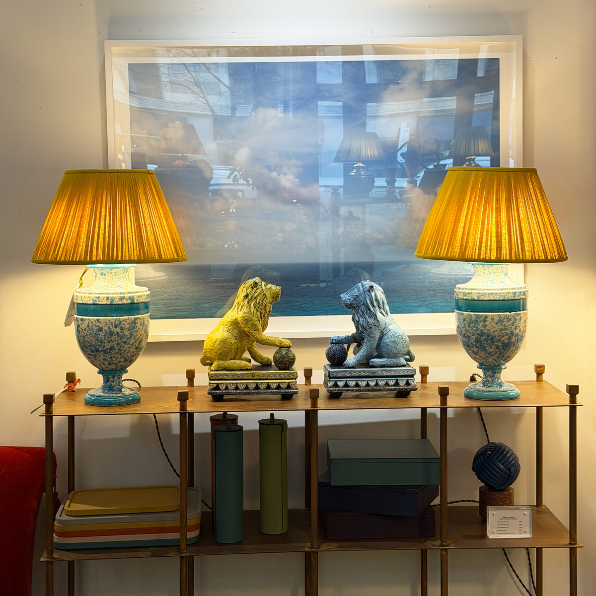 Jean Roger Medium Mazarin Lamp in Heaven Glaze with Chinese Blue Bands