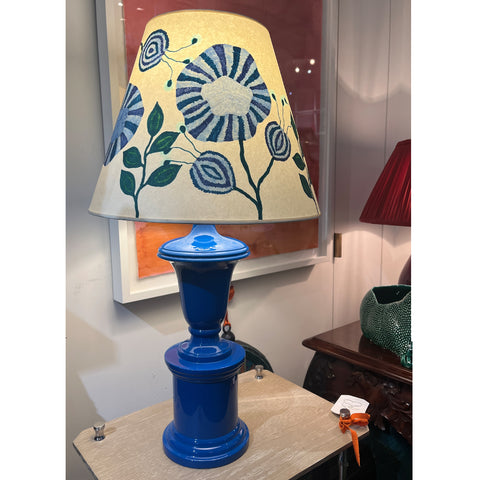 Hand-Decorated Lampshade with Blue Striped Floral