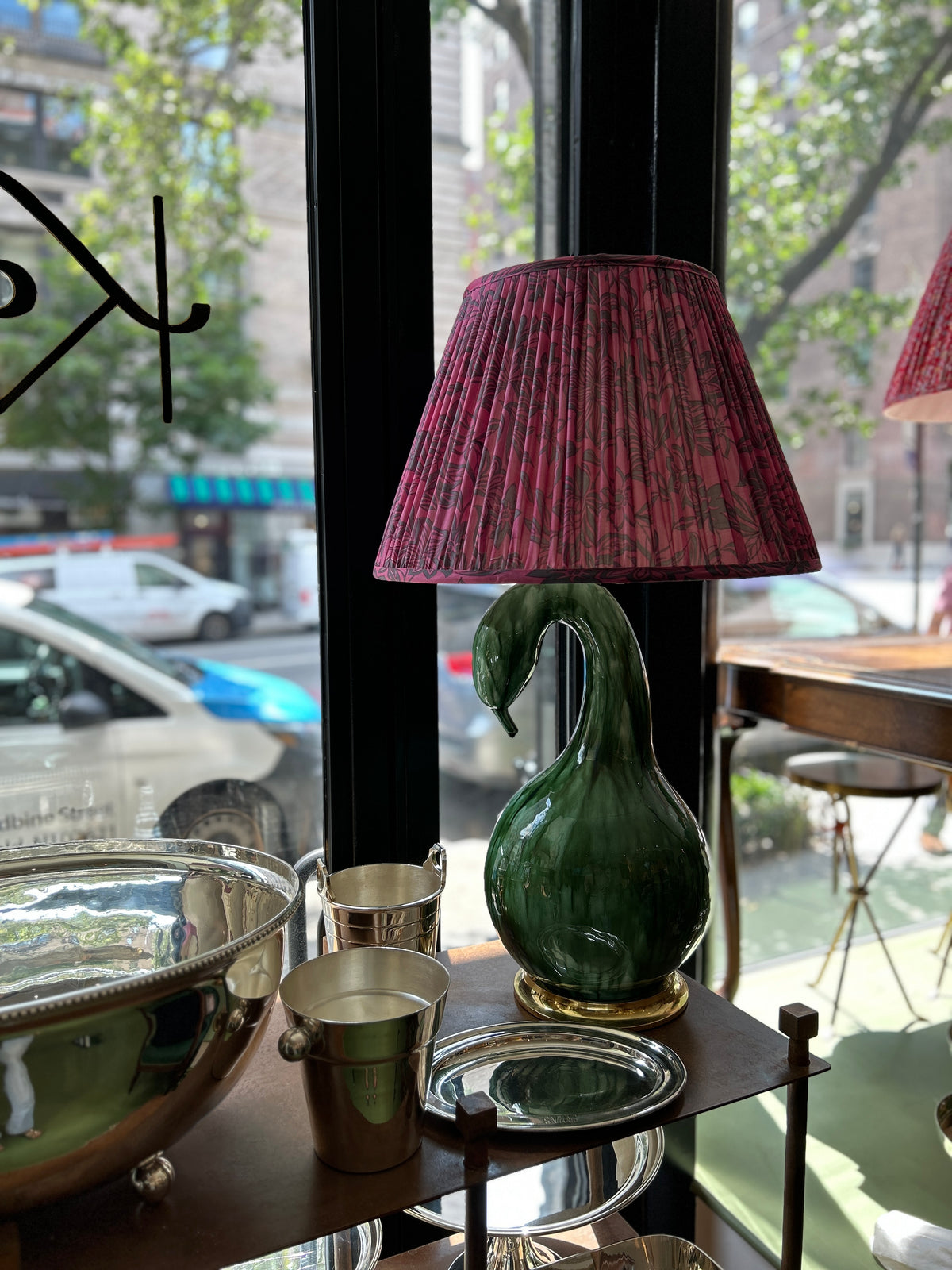 Pair Gooseneck Lamps in Alligator Crackle