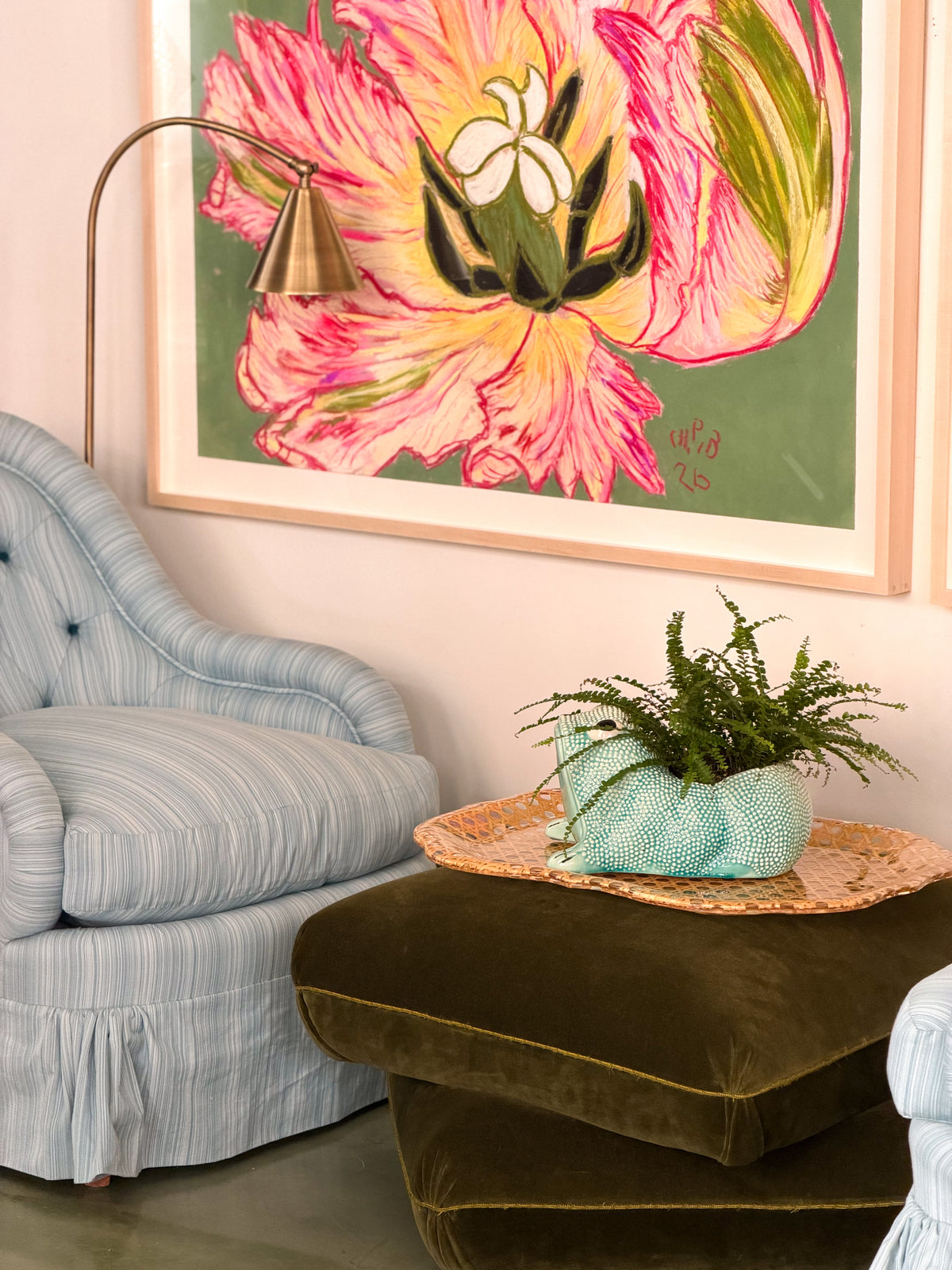Christian Brechneff, Tulip Pastel on Forest Green