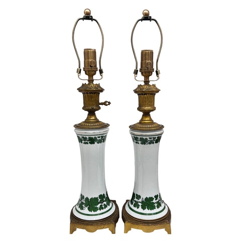 Pair of German Porcelain Lamps with Ivy