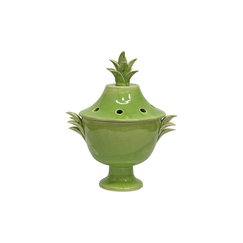 Jean Roger Empire Pique Fleurs Flower Pot with Lid in Victoria Green I Small Chip