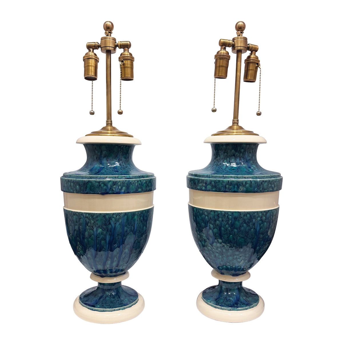 Jean Roger Large Mazarin Lamp in Nereids Glaze with Ivory Bands