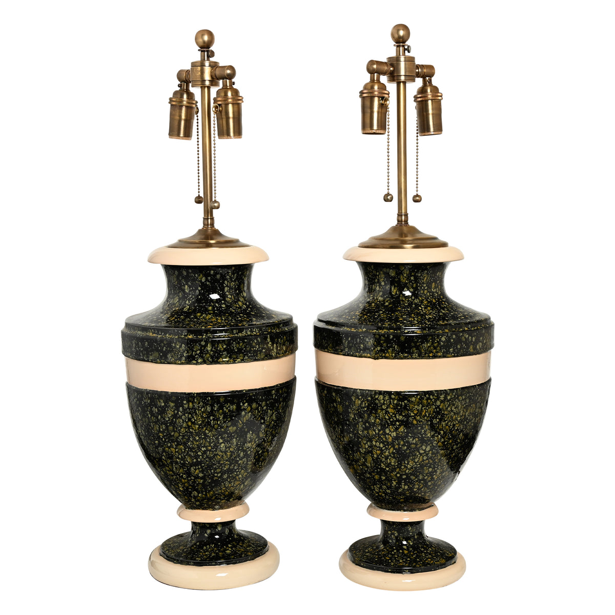 Jean Roger Large Mazarin Lamp in Salamander Glaze with Ivory Bands