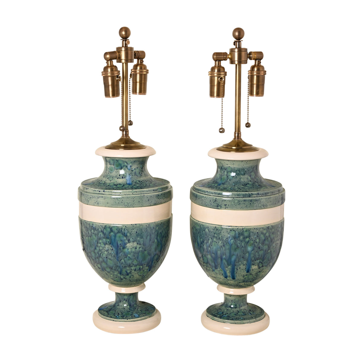 Jean Roger Medium Mazarin Lamp in Nereids Glaze with Ivory Bands