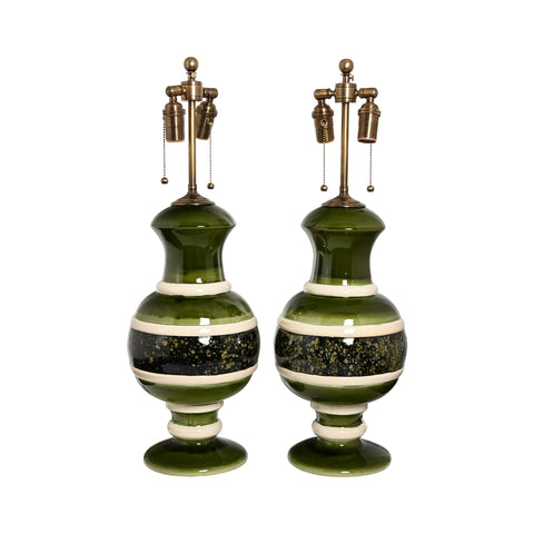 Jean Roger Renaissance Lamp in Khaki and Salamander Glazes with Ivory Bands