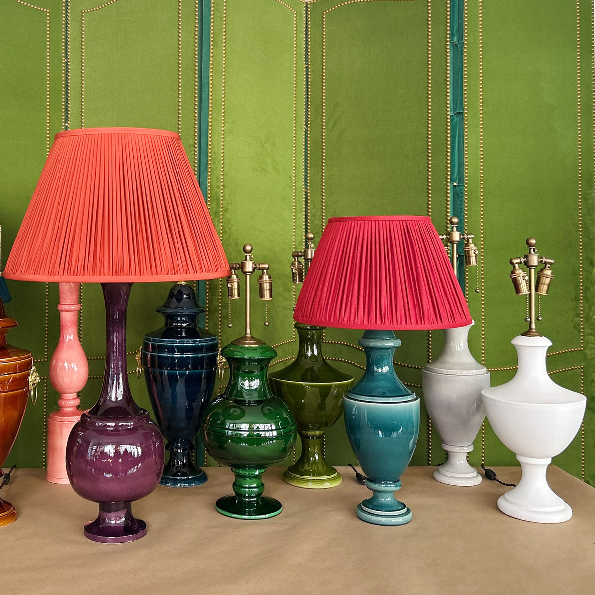 Pair of Jean Roger Renaissance Lamps in Emerald
