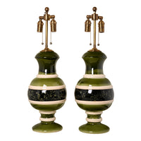 Jean Roger Renaissance Lamp in Khaki and Salamander Glazes with Ivory Bands
