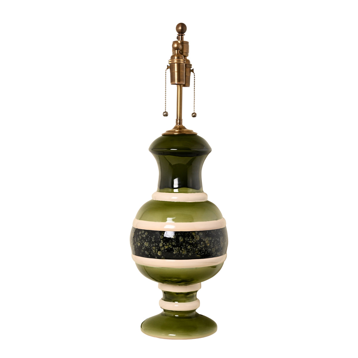Jean Roger Renaissance Lamp in Khaki and Salamander Glazes with Ivory Bands