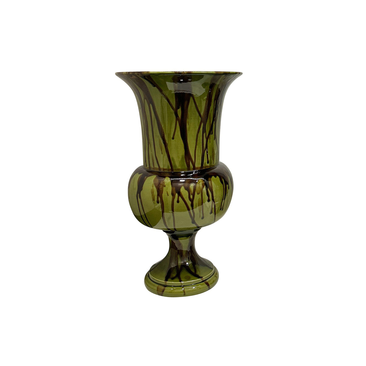 Jean Roger Large Medici Urn in Green with Cognac Drips