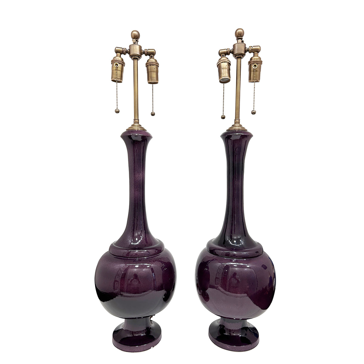 Pair of Jean Roger 1950 Lamps in Aubergine