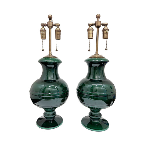 Pair of Jean Roger Renaissance Lamps in Emerald